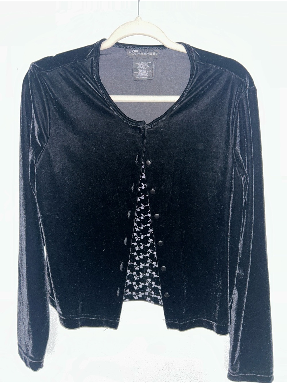 No Boundaries Black Velvet Snap-Front Women's Top